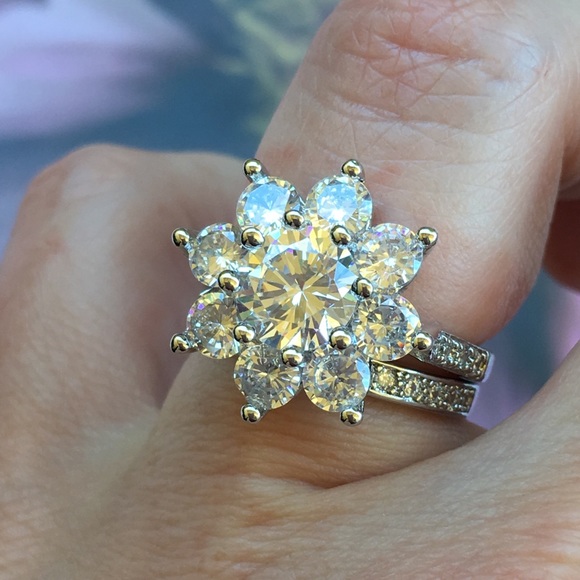 14k white gold ring band set diamond wedding - Picture 3 of 8